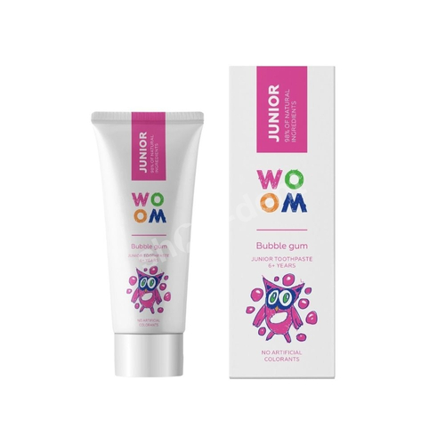 WOOM Junior Bubble Gum Naturalna pasta do zębów dla dzieci 6+ z fluorem o smaku gumy balonowej 50 ml