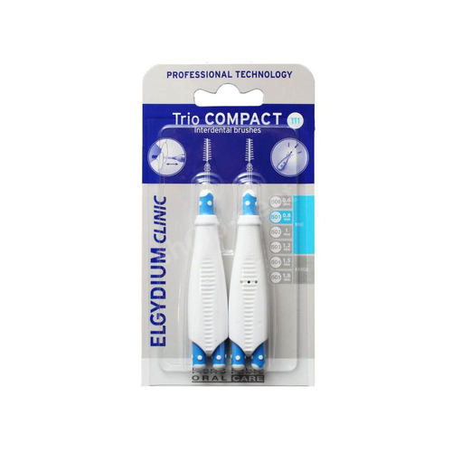 ELGYDIUM Clinic Trio Compact ISO 111 - szczoteczki międzyzębowe 6 sztuk (0,8 mm) + 2 uchwyty, wąskie