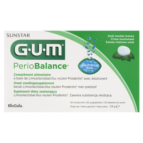 SUNSTAR GUM PerioBalance - probiotyczne pastylki do ssania przy stanach zapalnych dziąseł 30 sztuk