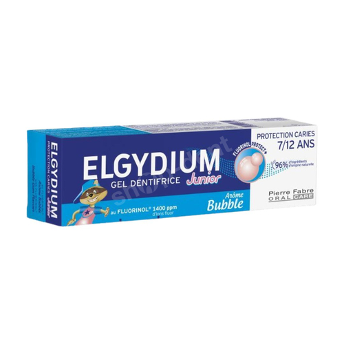 ELGYDIUM Junior Bubble Pasta do zębów dla dzieci 7-12 lat o smaku gumy balonowej z kompleksem Fluorinol Protect+ 50 ml