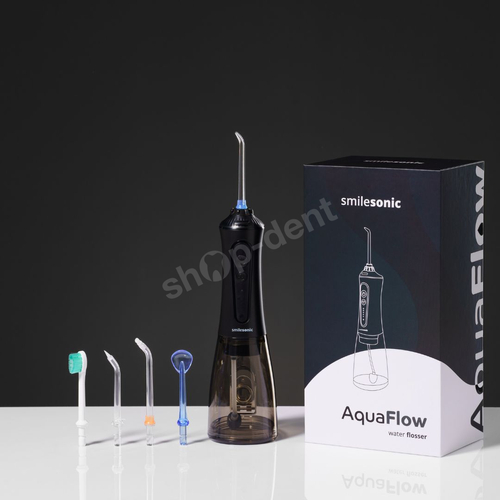 Smilesonic AquaFlow BLACK irygator bezprzewodowy z 5 końcówkami