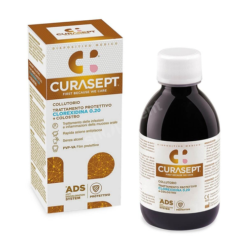 CURASEPT ADS220 Protective Colostrum + PVP-VA Ochronny płyn do płukania jamy ustnej z chlorheksydyną na dziąsła 200 ml