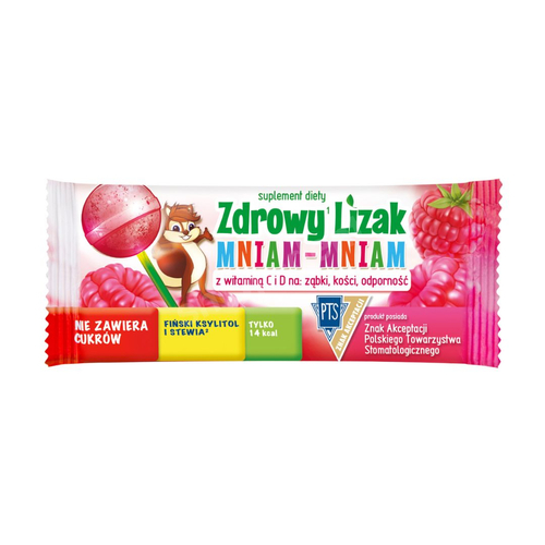 Zdrowy lizak Mniam-Mniam o smaku malinowym (kulka) 1 sztuka