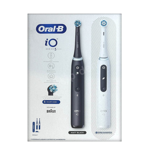 Oral-B iO 5 DUO Matt Black/Quite White Zestaw szczoteczek elektrycznych magnetycznych z etui