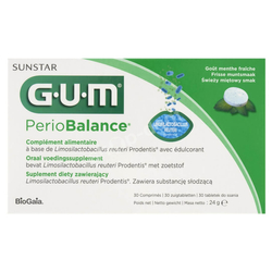 SUNSTAR GUM PerioBalance - probiotyczne pastylki do ssania przy stanach zapalnych dziąseł 30 sztuk