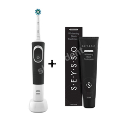 Zestaw szczoteczka elektryczna ORAL-B D100 Vitality Cross Action Black i pasta SEYSSO Carbon Black