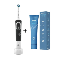 Zestaw szczoteczka elektryczna ORAL-B D100 Vitality Cross Action Black i pasta SEYSSO Oxygen