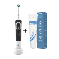 Zestaw szczoteczka elektryczna ORAL-B D100 Vitality Cross Action Black i pasta SEYSSO Oxygen